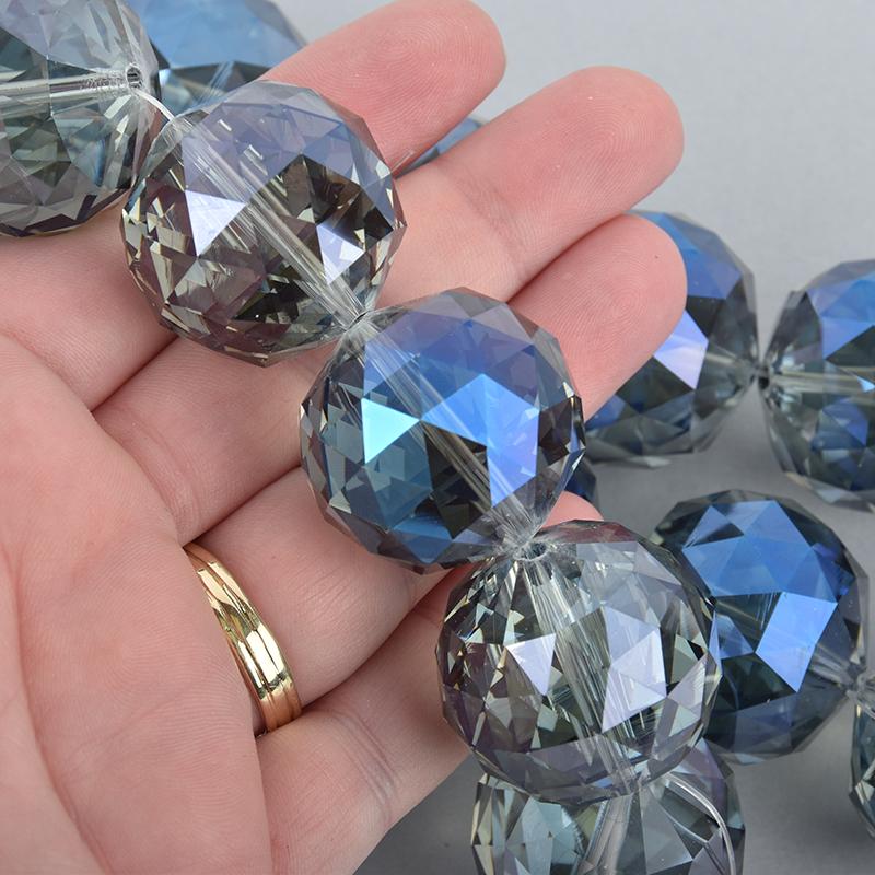 30mm MYSTIC SMOKE Round Faceted Crystal Glass Beads, Vitrail Crystal, 7  beads, bgl1792